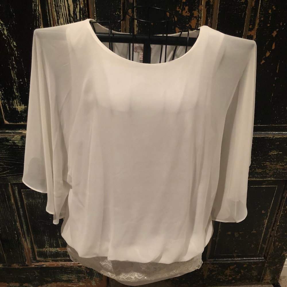 Dress Barn Flowing White Top with Lace Detailing